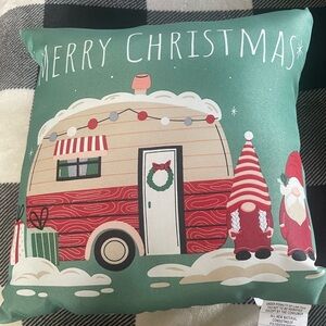 Holiday Decorative Pillow with Gnomes and Camper
